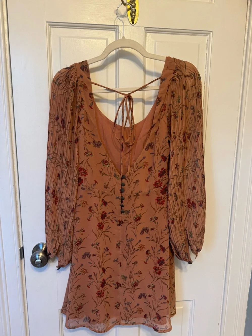 Women’s Floral Scoop Neck Long Sleeve Dress - Rust - Picture 3 of 6
